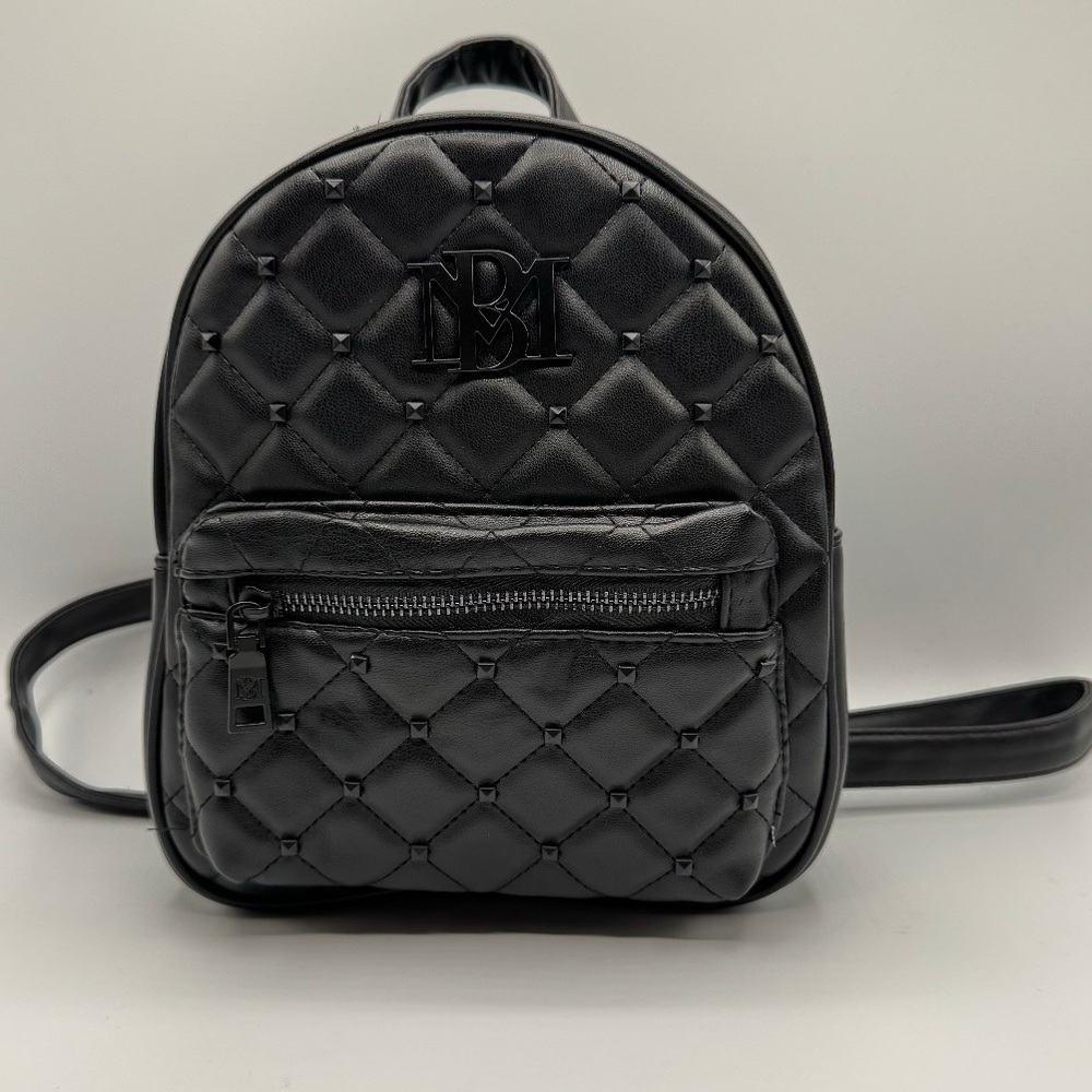 NWT Badgley‎ Mischka Mini Studded Black Backpack Vegan Leather inside zip pocket